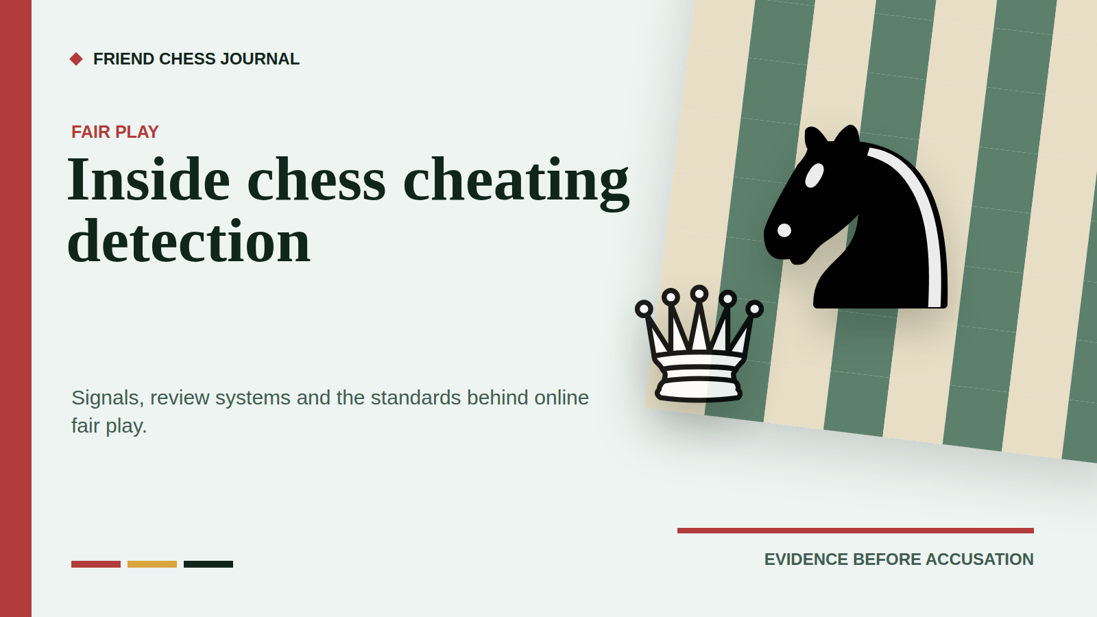 Editorial chess pieces representing fair-play review and cheating detection